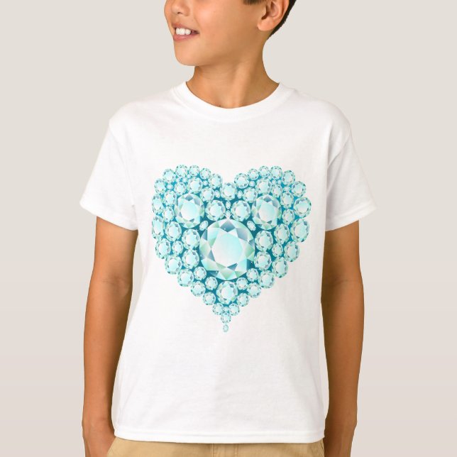Aquamarine Heart Gems T-Shirt (Front)