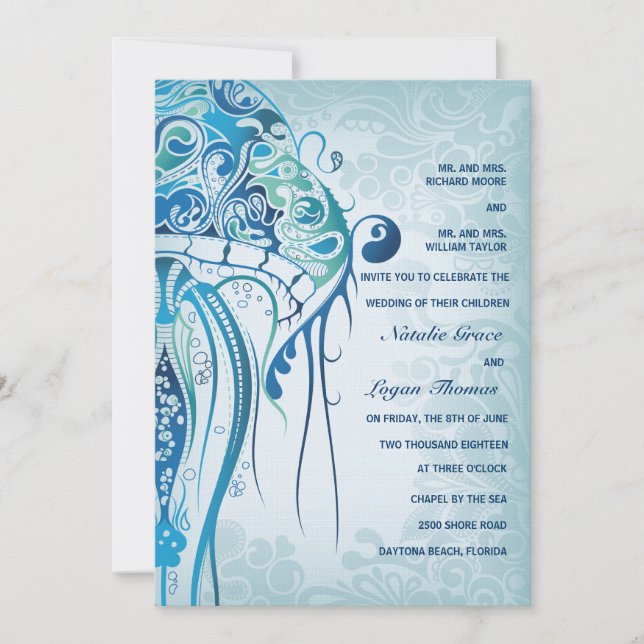 Aquamarine Jellyfish Invitation (Front)