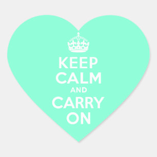 Aquamarine Keep Calm and Carry On Heart Sticker