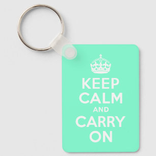 Aquamarine Keep Calm and Carry On Key Ring