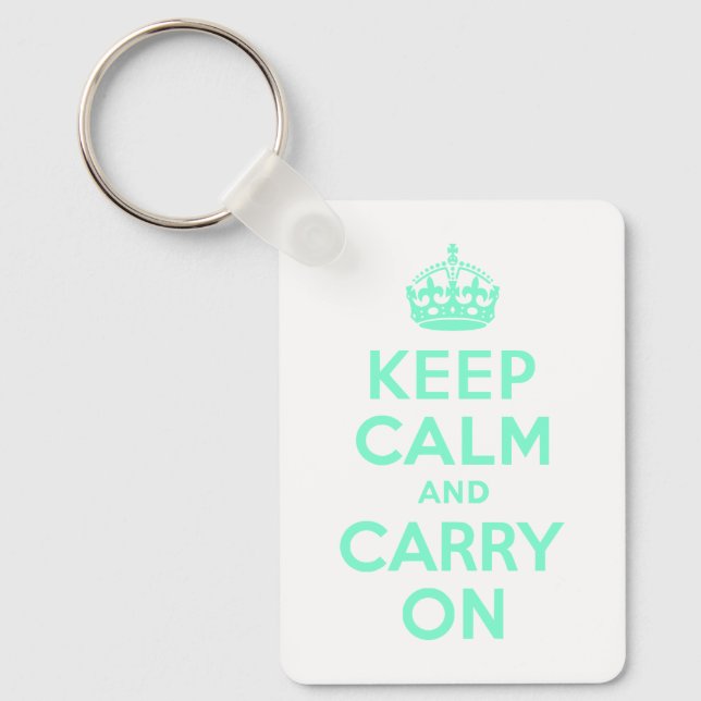 Aquamarine Keep Calm and Carry On Key Ring (Front)