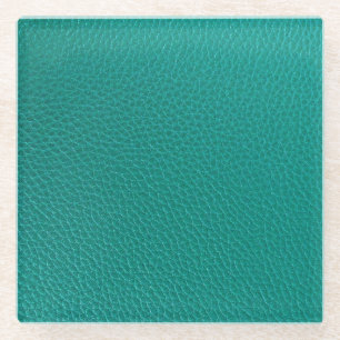 Aquamarine Leather: Fashionable Snake Texture. Glass Coaster