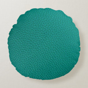 Aquamarine Leather: Fashionable Snake Texture. Round Cushion