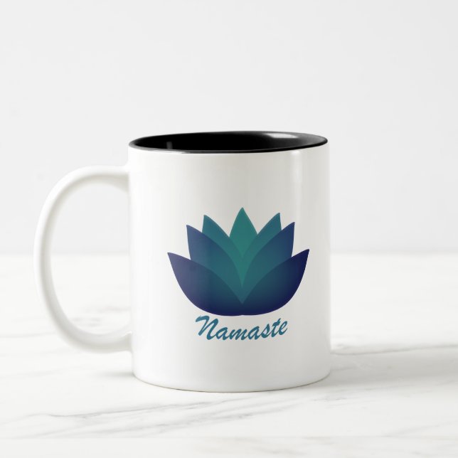 Aquamarine Lotus  Namaste Two-Tone Coffee Mug (Left)
