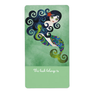 Aquamarine Mermaid Bookplates Labels