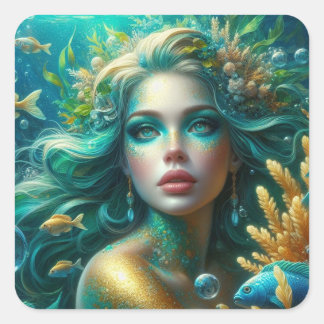 Aquamarine - Mermaid Series Art Collection Square Sticker