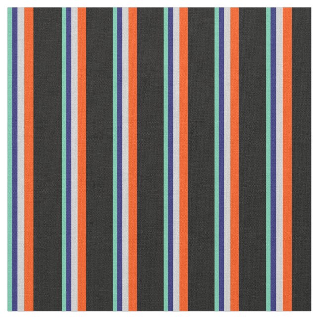 Aquamarine, Midnight Blue, Light Grey, Red & Black Fabric (Close Up)
