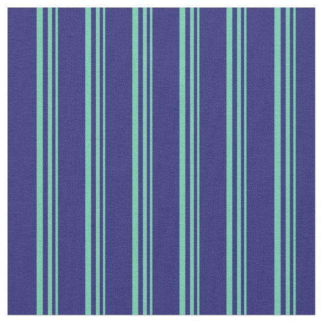 Aquamarine & Midnight Blue Stripes/Lines Pattern Fabric (Close Up)