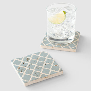 Aquamarine Moroccan Tile Trellis Stone Coaster