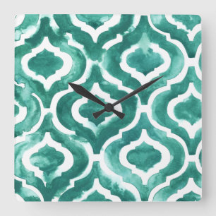 Aquamarine Motif IV Square Wall Clock