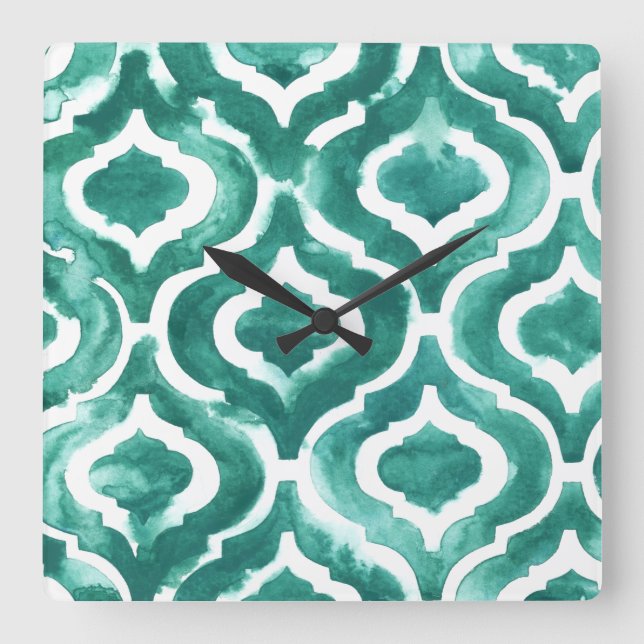 Aquamarine Motif IV Square Wall Clock (Front)