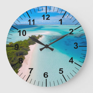 Aquamarine ocean And Beach Theme Large Clock