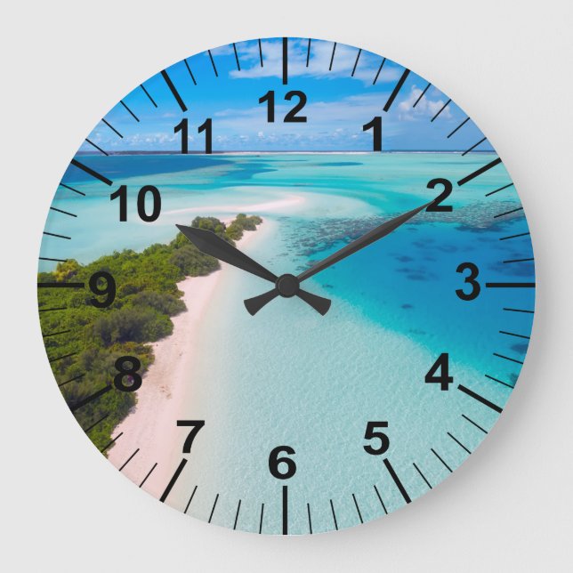 Aquamarine ocean And Beach Theme Large Clock (Front)