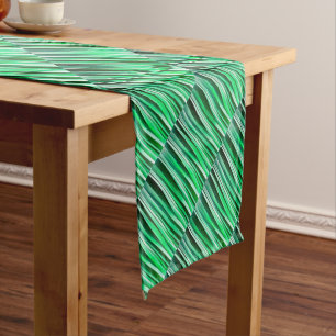 Aquamarine Ocean Stripy Pattern Short Table Runner