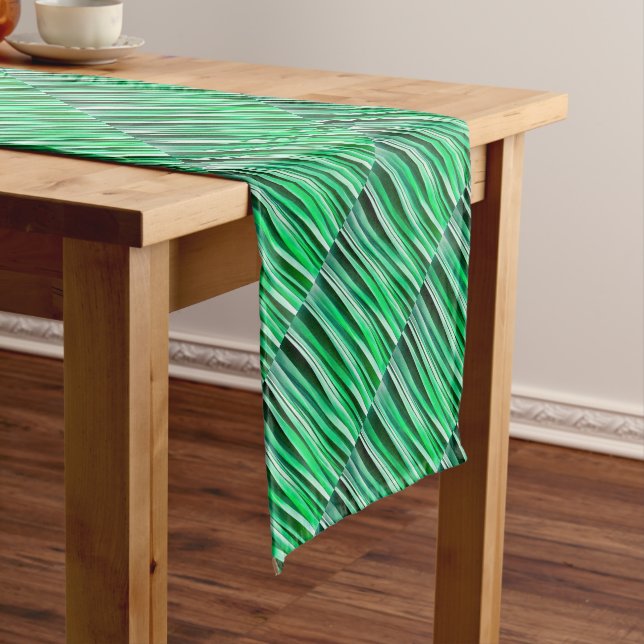 Aquamarine Ocean Stripy Pattern Short Table Runner (In Situ)