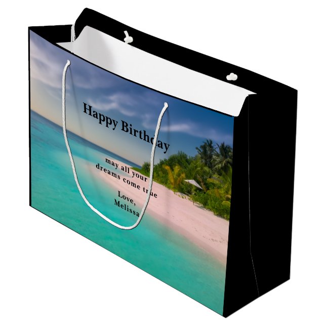 Aquamarine Ocean Tropical Beach Scenic Birthday Large Gift Bag (Front Angled)