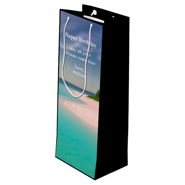 Aquamarine Ocean Tropical Beach Scenic Birthday Wine Gift Bag (Back Angled)