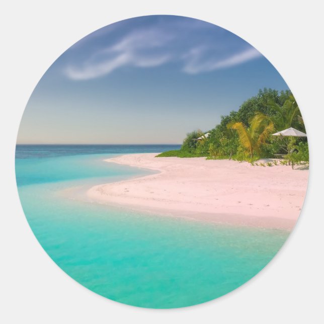 Aquamarine Ocean Tropical Beach Scenic Classic Round Sticker (Front)