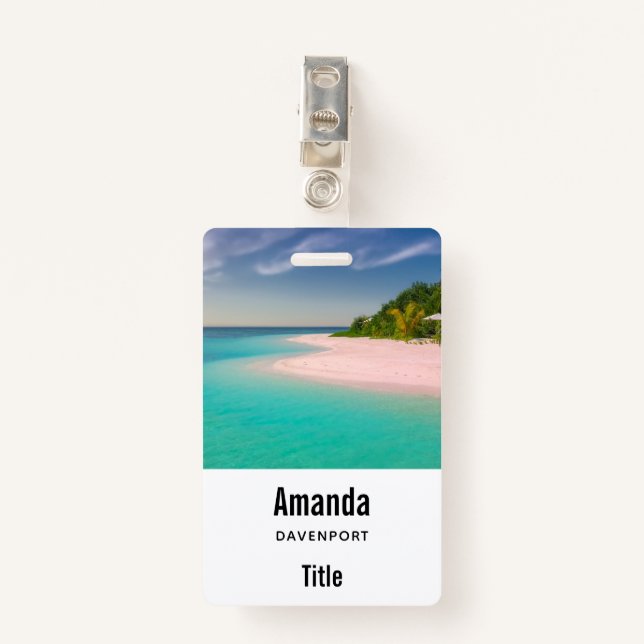 Aquamarine Ocean Tropical Beach Scenic ID Badge (Front with Clip)
