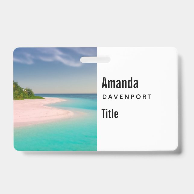 Aquamarine Ocean Tropical Beach Scenic ID Badge (Front)