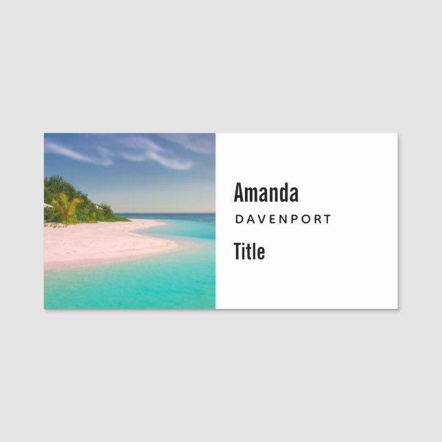 Aquamarine Ocean Tropical Beach Scenic Name Tag (Front)