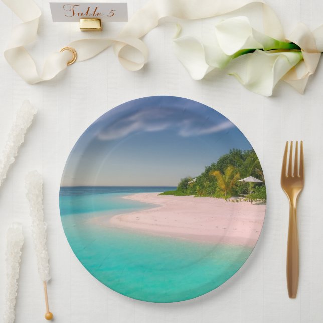 Aquamarine Ocean Tropical Beach Scenic Paper Plate (Wedding)