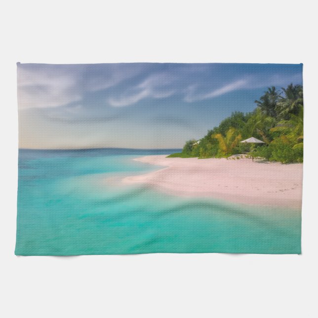 Aquamarine Ocean Tropical Beach Scenic Photo Tea Towel (Horizontal)