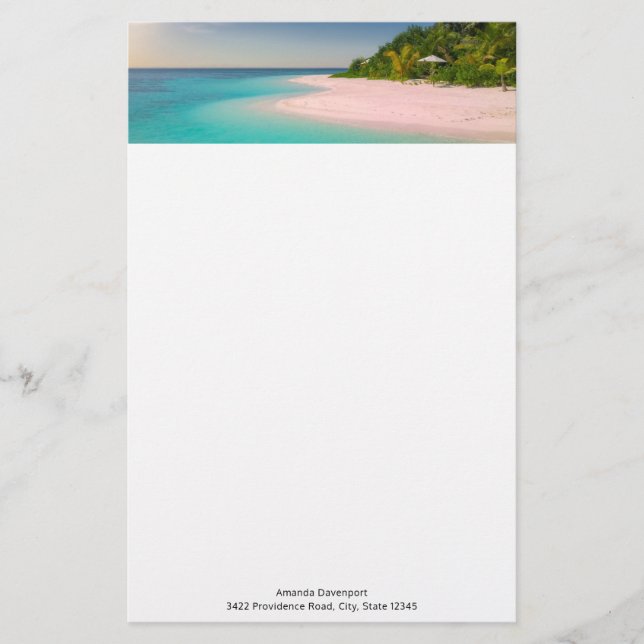 Aquamarine Ocean Tropical Beach Scenic Stationery (Front)