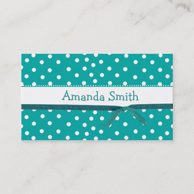 Aquamarine Polka Dot Girl's calling card (Front)