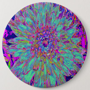 Aquamarine Rainbow Color Abstract Dahlia Flower 6 Cm Round Badge