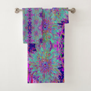 Aquamarine Rainbow Colour Abstract Dahlia Flower Bath Towel Set