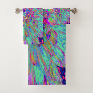 Aquamarine Rainbow Colour Abstract Dahlia Flower Bath Towel Set