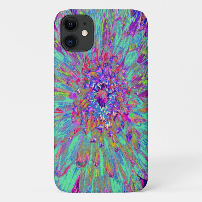 Aquamarine Rainbow Colour Abstract Dahlia Flower Case-Mate iPhone Case (Back)