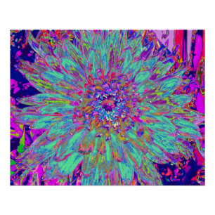 Aquamarine Rainbow Colour Abstract Dahlia Flower Poster