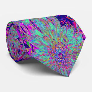 Aquamarine Rainbow Colour Abstract Dahlia Flower Tie