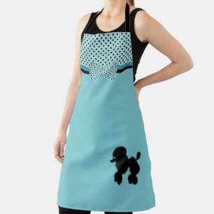 Aquamarine Retro Black Poodle and Polka Dot  Apron