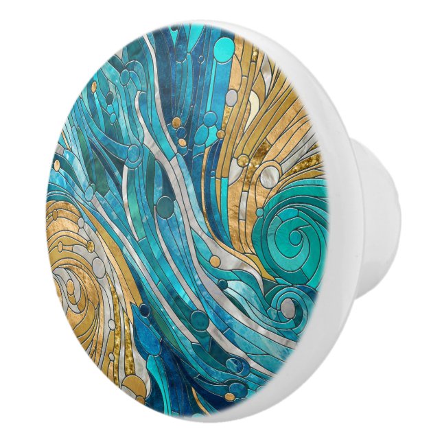 Aquamarine River Abstract Mosaic Art Ceramic Knob (Right)