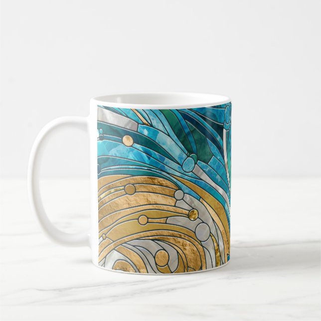 Aquamarine River Abstract Mosaic Art Coffee Mug (Left)