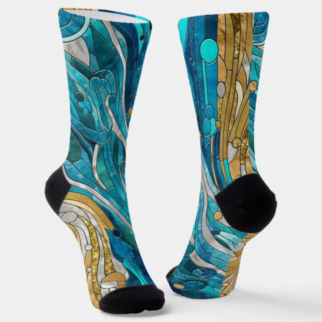 Aquamarine River Abstract Mosaic Art Socks (Angled)