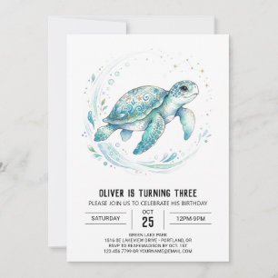 Aquamarine Sea Turtle Birthday Invitation