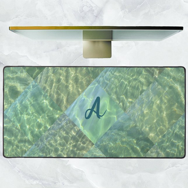 Aquamarine Seafoam Water Patchwork Monogram Desk Mat (Creator Uploaded)