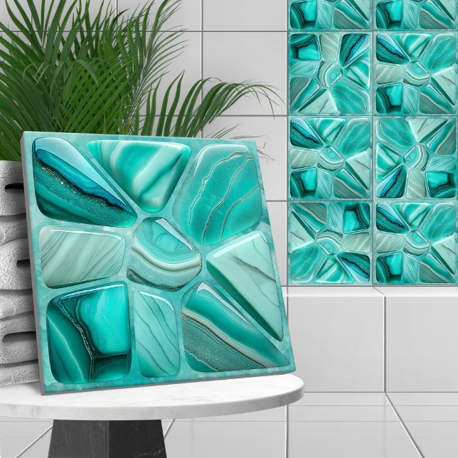 Aquamarine stone Flower Abstract Cellular Art Ceramic Tile (Creator Uploaded)