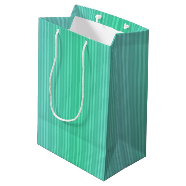 Aquamarine Teal and Green Vertical Stripes Pattern Medium Gift Bag (Back Angled)