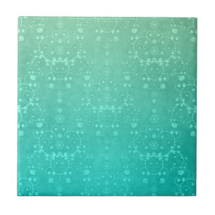 Aquamarine Teal Mint Green Fancy Damask Pattern Ceramic Tile