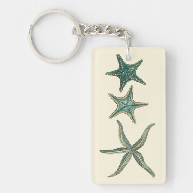 Aquamarine Triple Starfish Key Ring (Front)