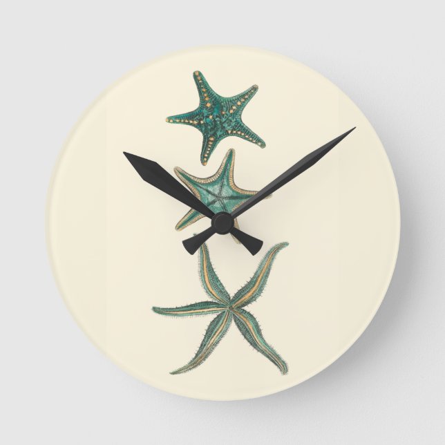 Aquamarine Triple Starfish Round Clock (Front)
