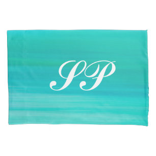 Aquamarine turquoise coloured ocean water monogram pillowcase