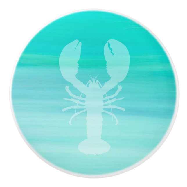 Aquamarine turquoise sea water with lobster ceramic knob (Front)