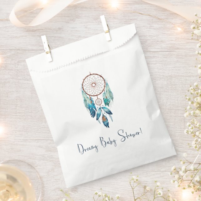 Aquamarine Watercolor Dreamcatcher Baby Shower Favour Bag (Clipped)