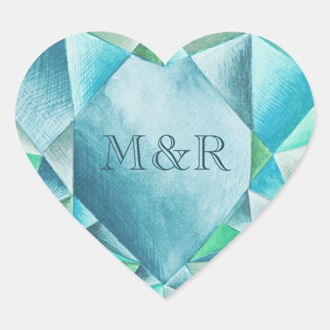   Aquamarine Watercolor Heart Cute Valentine's Day Heart Sticker (Front)